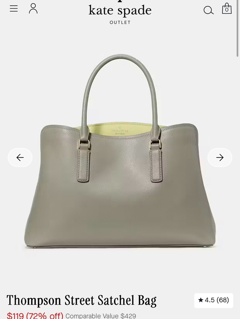 Kate Spade Taupe Thompson Street Satchel With Lemon Interior